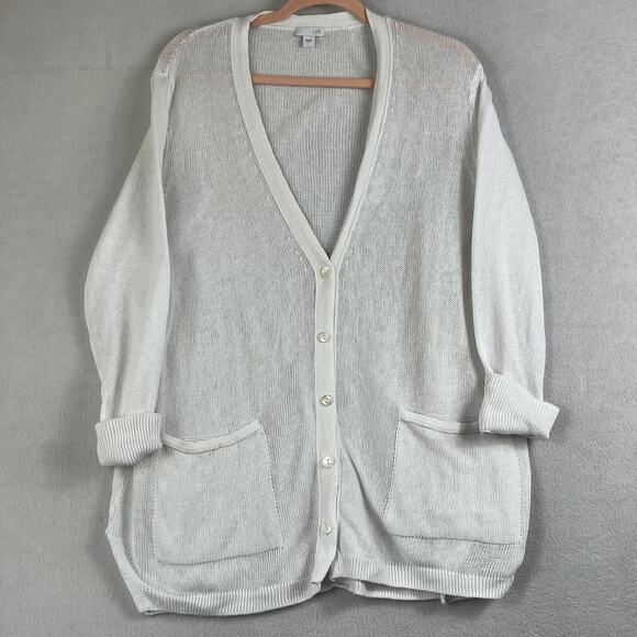 J. Jill Sweaters - J Jill Sweater Cardigan Women's Size L White Linen Blend Buttons Pockets